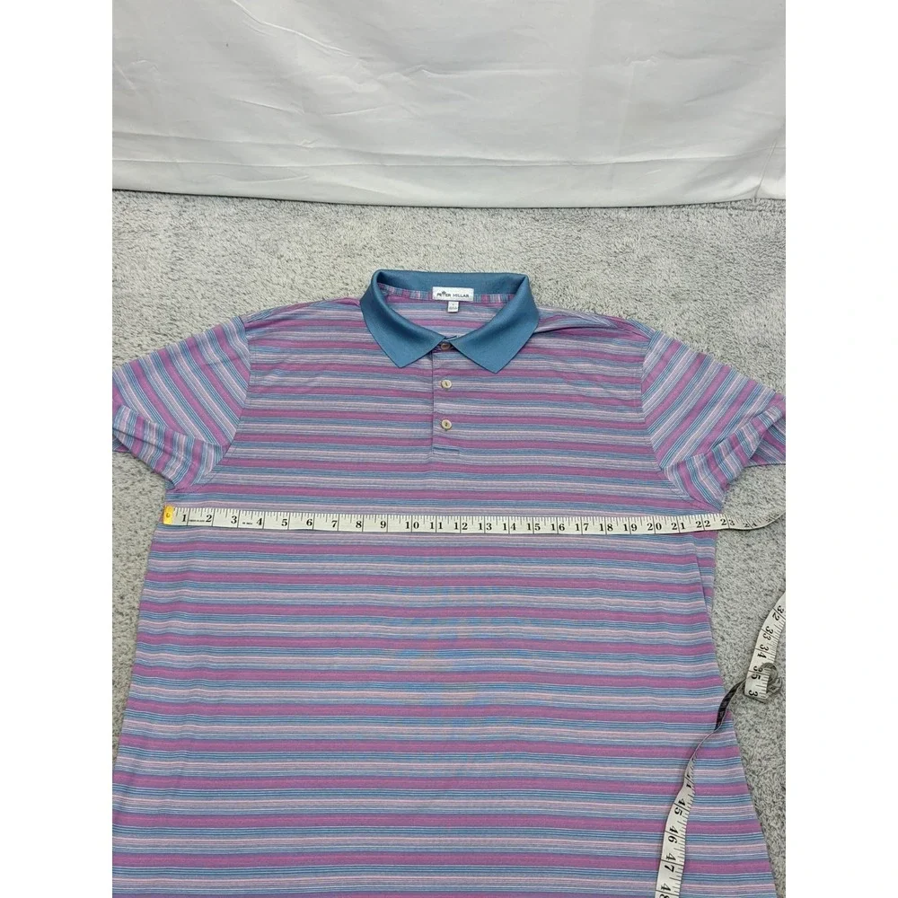Peter Millar Performance Polo Golf Shirt Blue Pink Stripe Mens Large 100% Cotton